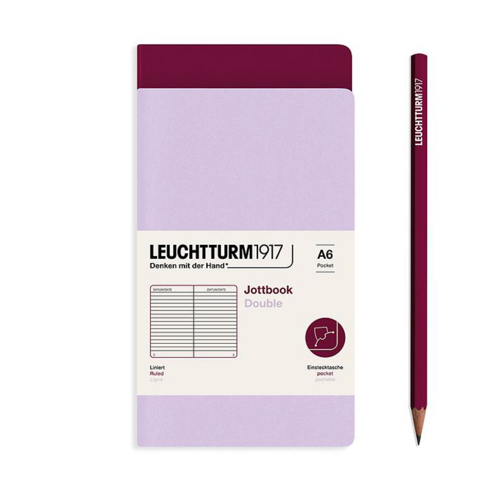 Leuchtturm, Purple, Journal, Art & School, A6, Ruled, Jottbook Double, Lilac & Port, 724296